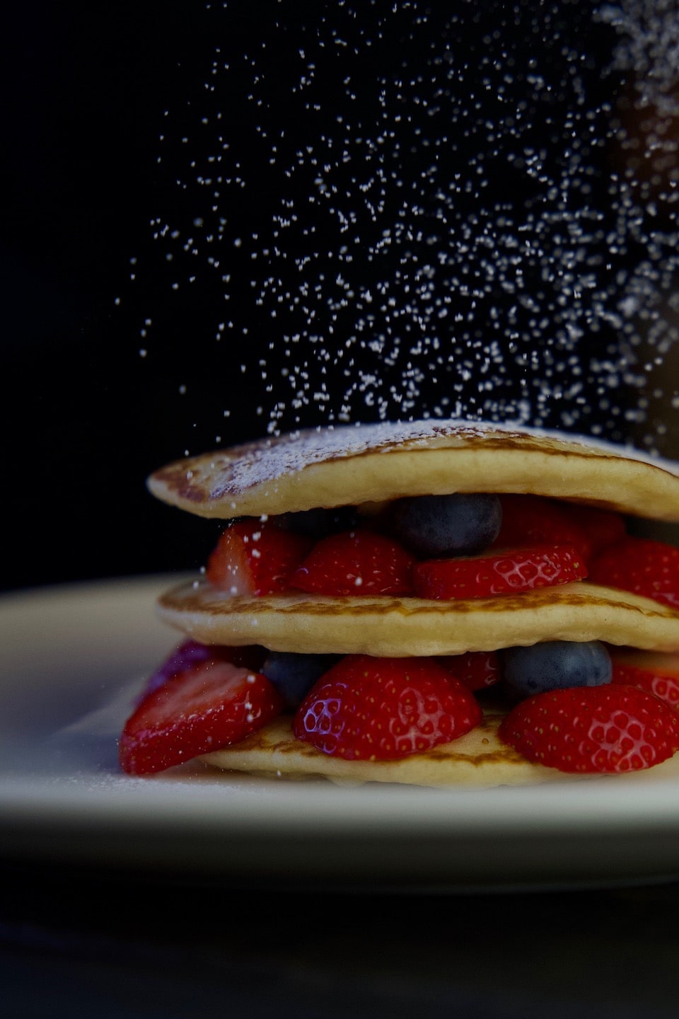 Pancake with strawberry and blueberry